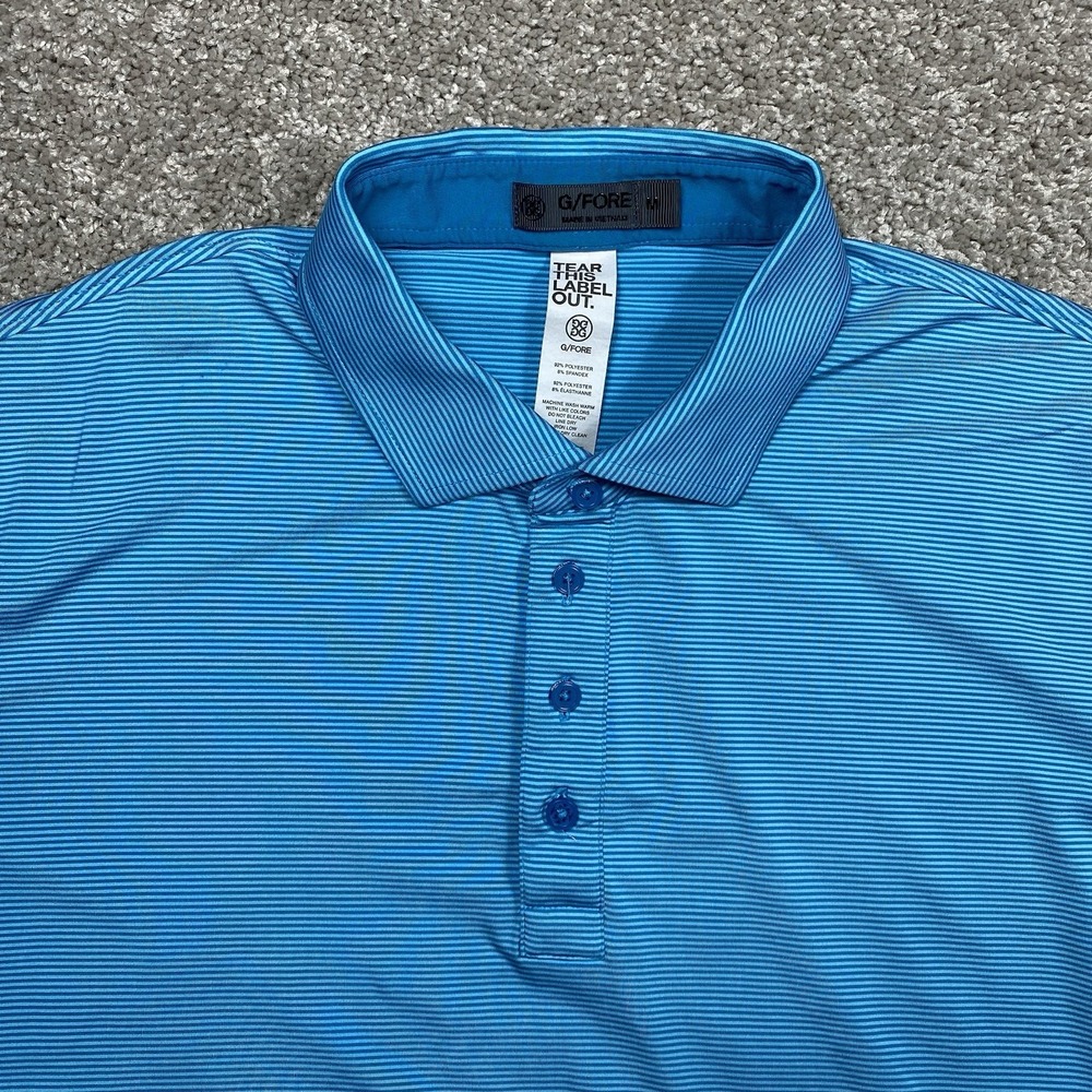 G/FORE Mens Dallas National Golf Club Striped Performance Polo Shirt Blue Size M